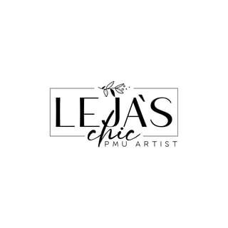 Lejas Chic PMU Artist logo featuring decorative leaf design and text in elegant typography